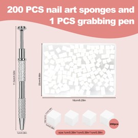 200PCS Soft Nail Sponges with 1PCS Grabbing Pen for Ombre and Aura, Reusable Soft Nail Sponge,Professional Nail Art Tools Accessories Supplies for Home Use and Salons,Manicure DIY Tools