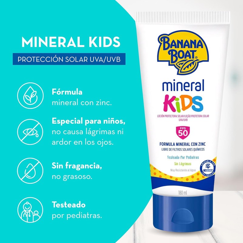 Banana Boat, Protector Solar Mineral Kids 50 FPS 180 ml