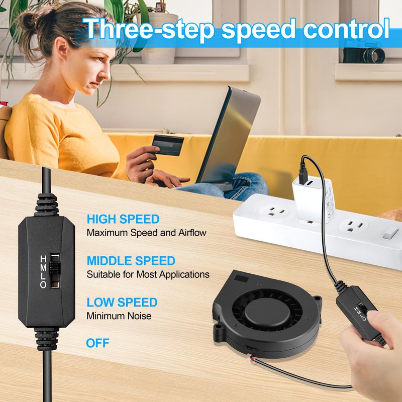 GDSTIME USB Speed Control Fans, 75mm x 15mm 5V DC