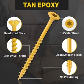 Wood Screws 3 Inch, FIXLINK Deck Screws #10 x 3", 105pcs, Epoxy Coated, T25 Star Bit Above 1500 Hour Salt Spray Coating Outdoor Decking Screws Excellent Rust Resistant for Outdoor Wood Fence