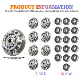 Pack of 8 Inline Skate Wheels, 72 mm Inline Skate Wheels, Replacement Inline Skate Wheels, Inline Skate Parts Wheels with Ball Bearings, Roller Skate Wheels for All Types of Roller Skates