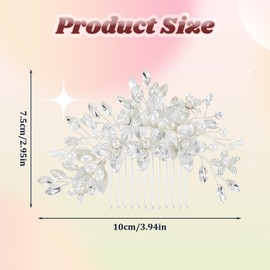 Ajcotahm Bridal Hair Combs Crystal Hair Accessories Rhinestone Pearl Wedding Hairpiece for Brides and Bridesmaids (Silver)
