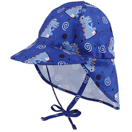 Baby Sun Hat Children's Summer Hat Toddler Peaked Cap with Neck Protection and Ties Hat Flapper UV Protection Beach Hat for 3 Months - 5 Years Girls Boys, Dinosaur Dark Blue