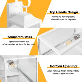 Yolsunes Large Outdoor Wall Lights, 19 Inch White Exterior Light Fixture, Waterproof Front Porch Lighting, Modern Sconces Lantern with Clear Glass Shade for House, Garage