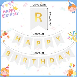 DERAYEE Happy Birthday Garland Banner, Birthday Colourful Banner Decoration, Birthday Bunting for Party, Birthday Party Decoration, Baby Shower (White)