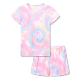 Topgal Comfy Sleepover Swirl Tie Dye Pajamas Set for Girls Nightwear Summer Kid Pull-On 2-Pack Pjs Size 6