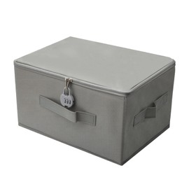 APOMOONS Lockable Box Boxes Storage Box with Lid Fabric Cardboard with Lid Box with Combination Lock Medication Storage Lockable Box for Clothes Toys Grey 35 x 22 x 17.5 cm