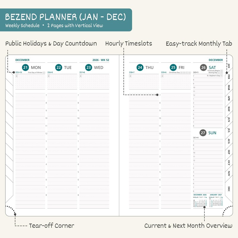 BEZEND 2026 Planner Weekly and Monthly (6" x 8.5") Daily