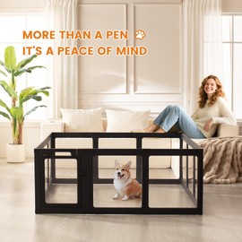 Clear Acrylic Dog Playpen Indoor, Puppy Cat Small Pet Play Pen, Pet Cat Playpen for Rabbits, Dog Fence Crate Kennel Whelping Cage (Black, 10 Panel)