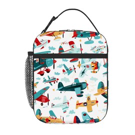 Peaom Kids Lunch Bag Cartoon Airplane Aircraft Insulated Lunch Bags for Boys Girls Back to School, Reusable Thermal Cooler Lunch Box Tote Bag for Pinnic Travel Hiking