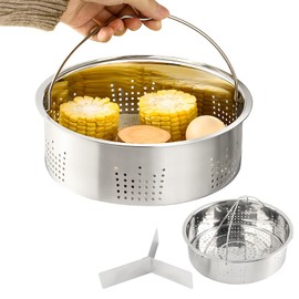 Stainless Steel Vegetable Steamer Basket, Insert Steaming Rack with Handle, Mesh Steaming Basket Holder Trio Separator Set for Pressure Cooking(SIZE:21 * 13cm)