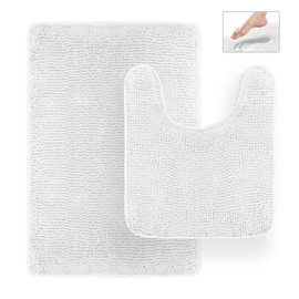 Tafts Bathroom Rugs, Extra-Thick Memory Foam Bath Mat, Ultra-Soft Chenille Microfiber, Highly Absorbent, Machine Washable, Shaggy Bath Mats for Bathroom, Circular Cutout (21x32 + 20x22, 2pcs) White