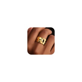 ALEXCRAFT Rings Women Gold Wide Chunky Mens Adjustable Rings Chunky Adjustable Gold Ring For Women Toe Fidget Womens Ring Stainless Steel 18k Gold Plated Open Design