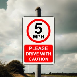 5mph Please drive with caution- 3mm Aluminum Dibond high-visibility and durability for indoor/outdoor usage (200mm x 150mm) Ensures Safety Within 5m Viewing Distance.