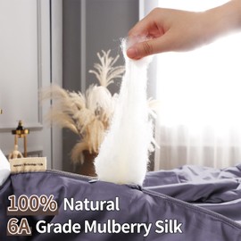 YOUR MOON Pure Mulberry Silk Comforter Queen Size for All Season,100% Natural Long Strand Silk Fill Duvet, Luxury Mulberry Silk Bedding, Noiseless Cotton Shell (Dark Gray)