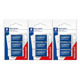 Staedtler Mars 526 53 ABK3D Eraser, Plastic, Mini, Phthalate- and Latex-Free (3 Packs of Erasers)
