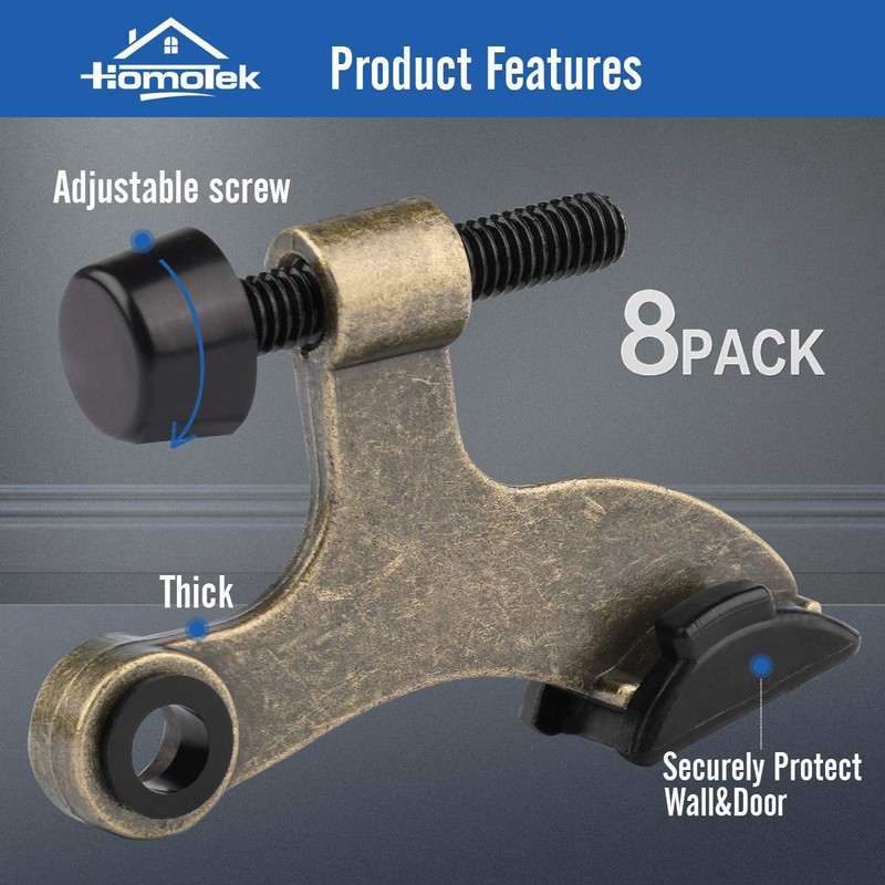 HOMOTEK 8 Pack Hinge Pin Antique Brass Door Stopper,Adjustable Deluxe