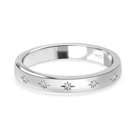 TJC White Diamond Band Ring In Platinum Plated 925 Sterling Silver for Women Size Q Flush Setting April Birthstone