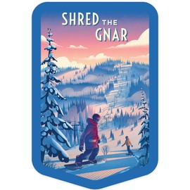 Die Cut Sticker Shred The Gnar, Snowboarding, Vinyl Sticker 3 to 6 inches, (Waterproof Decal for Cars, Water Bottles, Laptops, Coolers), Large