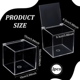 BENECREAT 2 Pcs Clear Acrylic Box with Lid, 10cm Acrylic Square Cube Storage Box, Anti Dust Durable Organizers with Hinged Lid for House Gift Packing, Coffee Pod Holder