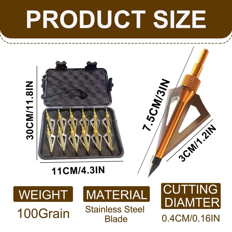 KURUGEILI 12 Pack Hunting Broadheads with Storage Case 3 Blades