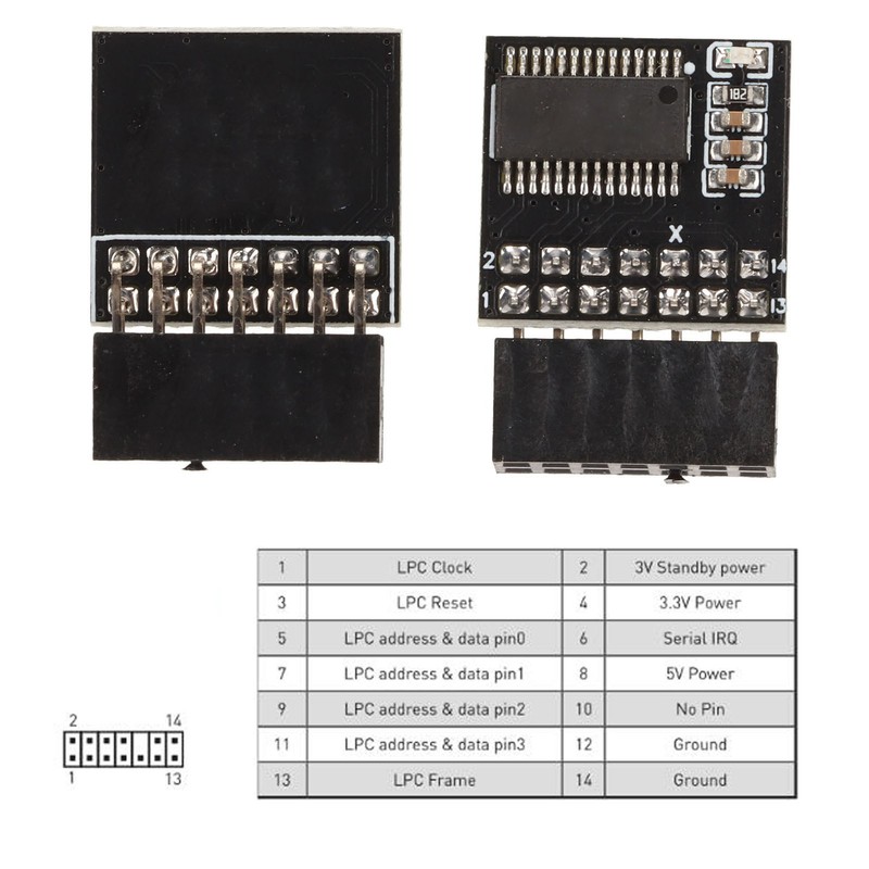 TPM 2.0 Module 2x7P 14 Pin 2mm Space Safe Stable