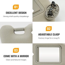 Left & Right Driver Passenger Side Sun Visor Beige without Sunroof for Toyota Camry 2007 2008 2009 2010 2011, Replace for 74310-06750-E0, 74320-06780-B0