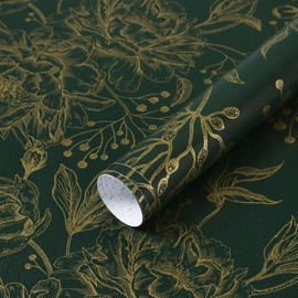 Safiyya Peel and Stick Wallpaper Boho Floral Contact Paper 78.7" x 17.3" Gold and Dark Green Wall Paper Modern Self Adhesive Removable Wallpaper for Bedroom Bathroom Vinyl Rolls