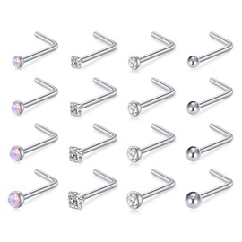 Incaton Stainless Steel Nose Stud L 1.0 mm (18G) with CZ Ball 1.5/2/2.5/3 mm Silver Nose Piercing Stud for Men and Women, Metal