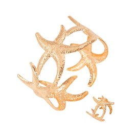 KIFEDSLJ Gold Floral Cuff Bracelet Flower Butterfly Starfish Open Cuff Bracelet Bangle Ring Set for Women Summer Beach Jewelry-gold Starfish