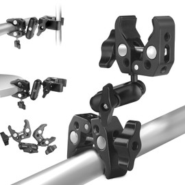 JEBUTU Super Double Clamp Mount, Double Clamp, Ball Head, Magic Arm, Double Scissor Mount, For Fixing Wearable Cameras and Cameras, 360 Degree Rotation in 2 Points Position, Photography Accessories