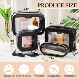 4 Pcs Leather Clear Makeup Bags Set for Women Travel Clear Cosmetic Case Toiletry Bags with Zipper Makeup Brush Case Waterproof Organizer Storage for Women Men Travel Accessories, 4 Sizes(Black)