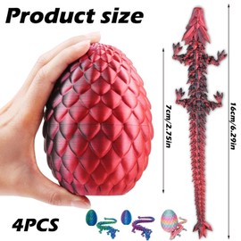 3D Printed Dragon, 4 Pack 3D Dragon Eggs, Fantasy Decor for Desk, Easter Basket Fillers, Creative Storytelling Props
