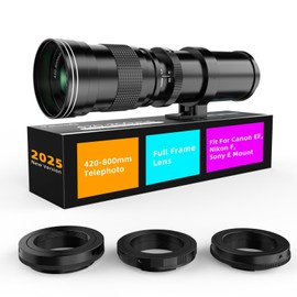 420-800mm F8.3 Super Telezoomobjektiv Full Frame MF Objektiv für Canon EF/EF-S, Nikon F, Sony E Mount Einsteigerobjektiv für Wildtiere, Mondfotografie (inkl. 3 T-Mount Adapter)