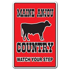 Maine Anjou Country Sign Farm Animals Watch Your Step Redneck | Indoor/Outdoor | 17" Tall