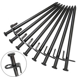 BareFour Tent Stakes Heavy Duty, 8-Inch Camping Stakes, Forged Steel Tent Pegs Unbreakable and Inflexible - Available in Rocky Place Dessert Snowfield and Grassland (8 Pack 8 Inch)