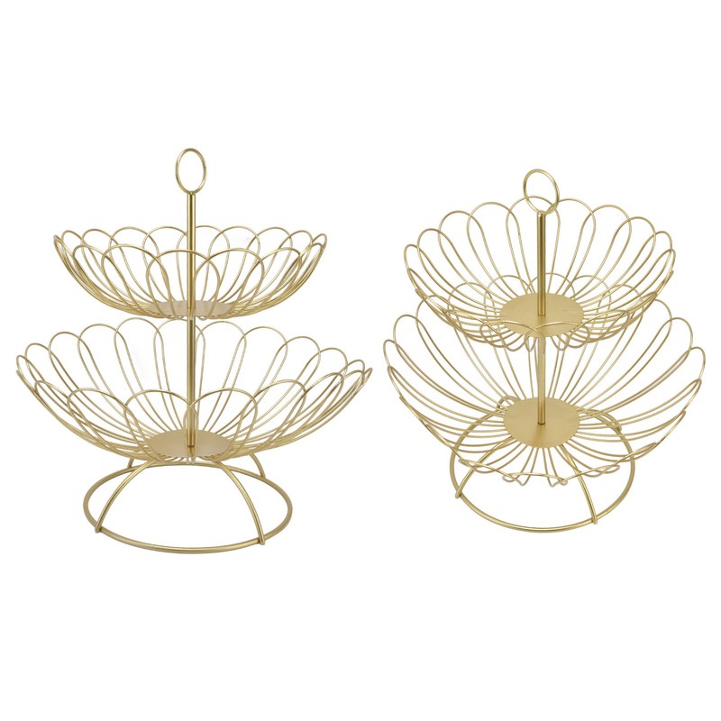 2 Tier Fruit Bowl Modern Nordic Design Geometric Detachable Gold