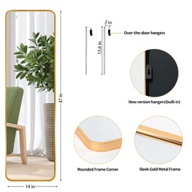 Giftgarden 47"x14" Gold Full Length Mirror Aluminum Framed, Modern Long Wall Mirror Tall Full-Body, Wall Mounted or Over The Door Hanging for Bedroom Closet Bathroom, Golden