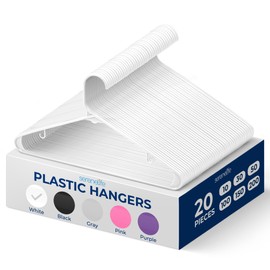 SereneLife Plastic Hangers 20 pcs, Non-Slip Heavy Duty Clothes Hanger, Smooth Finish to Protect Fabric, Lightweight, Ultra-Thin Hangers for Coats and Other Clothes (White)