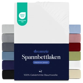 Dreamzie Premium fitted sheet 70 x 160 cm, fitted sheet for thick mattresses up to 12 cm, bed sheet 100% jersey cotton, 150 g/m², Oeko-Tex certified - white