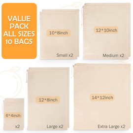 Chielor 10 Pack Nut Milk Bag, Multi-size Fine Mesh Grade Reusable Cheesecloth Bags Strainers, Unbleached Organic Cotton Filter Bags for Almond Milk, Juices, ColdBrew, Cheese, Tea, Yogurt, Coffee