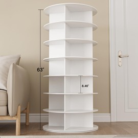 MAGIC UNION Rotating Shoe Rack Tower 7 Tier Organizer, Vertical Spinning Shoe Display Lazy Susan, Revolving 360 White Shoe Rack Storage Round Carousel, Rotate Shoes Closet Organization