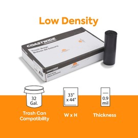 STAPLES COASTWIDE 472385 Trash Bags 32 gallons 33x44 0.9 Mil Blk 100 CT