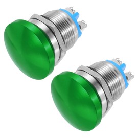 METALLIXITY 2PCS 5A 19MM 3/4" Momentary Mushroom Head Push Button Switch 12V 24V 120V 250V AC Green 1NO Waterproof IP65 SPST Domed Round 2 Screw Foot Button
