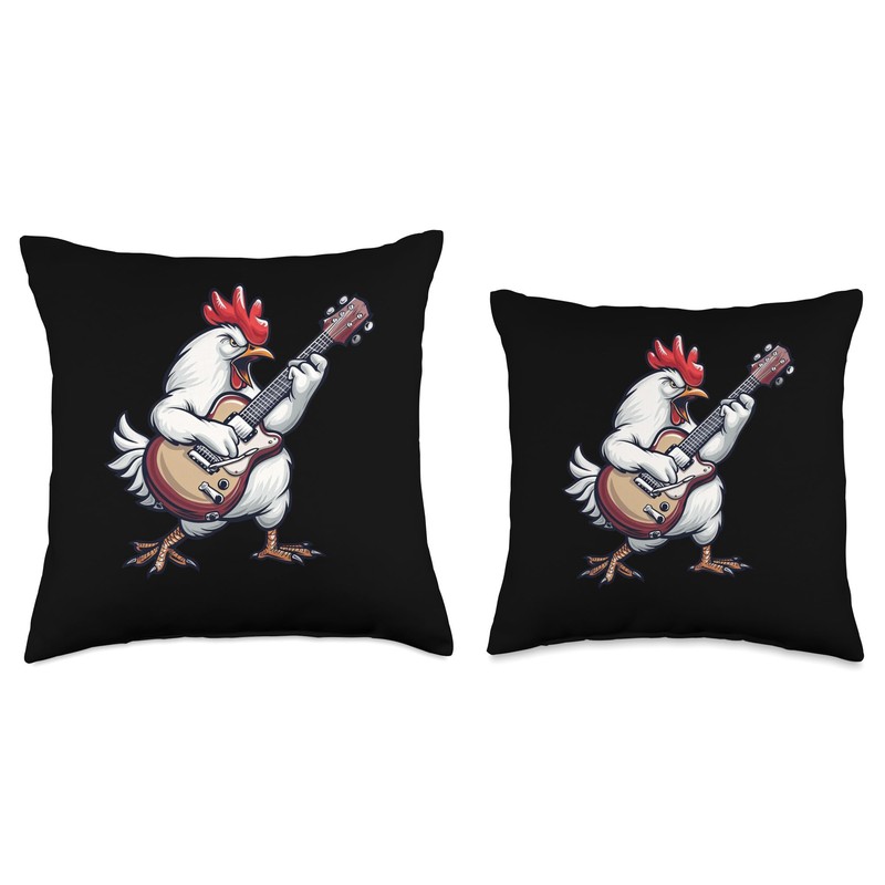 Serama Chicken Playing The Guitar Throw Pillow
