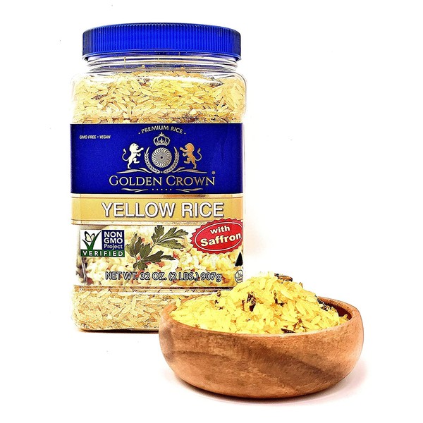 Golden Saffron Yellow Rice - Delicious Taste Low Fat GMO Free Easy Cook Low Fat Long Grain Rice - 32OZ (2LBS)