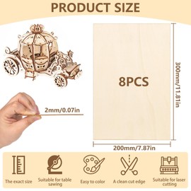 bssmmai Pack of 8 Plywood Sheets 2 mm, Plywood Balsa Wood 300 x 200 x 2 mm, Craft Wood Panels for Wood for Laser 2 mm, Wooden Boards for Crafts, Basswood for DIY, Arts and Crafts, Paintings