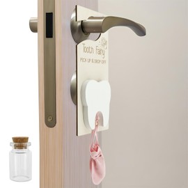 Tooth Fairy Door Hanger, Tooth Fairy Door Hanger Made of Wood with Storage Bag and Transparent Bottle, Lost Tooth Children's Gifts, Souvenir Accessories, Unique Tooth Fairy Bag, Gift for Children