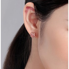 Koguxuix Fox Earrings 18k Rose Gold Filled Pink Hibiscus Stone CZ Crystal Cute Fox Stud Wedding Earrings
