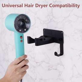Hair Dryer Holder Wall Mounted, Blow Dryer Holder Aluminum, Hairdryer Holder for Bathroom Blow Dryer Holder Wall Mounted for Dyson Supersonic Hair Dryer Hanger Black Adhesive Hair Dryer Holder UEMUSI